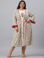 Juniper Women`s Ivory Rayon Festive Wear Embroidered & Printed Flared Dress | Grocsy