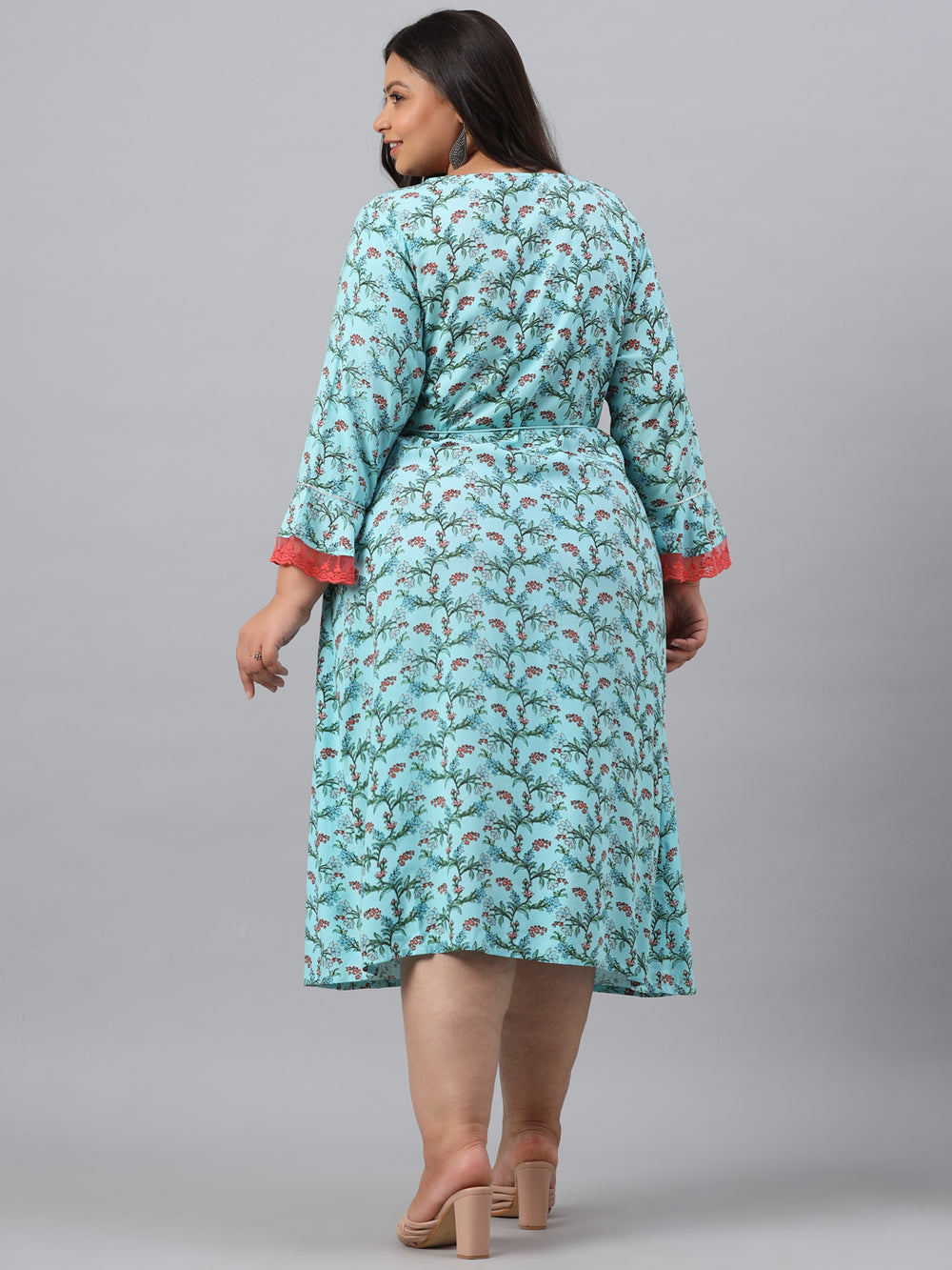 Juniper Women`s Sky Blue Rayon Festive Wear Embroidered & Printed Flared Dress | Grocsy