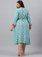 Juniper Women`s Sky Blue Rayon Festive Wear Embroidered & Printed Flared Dress | Grocsy