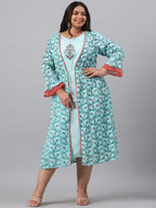 Juniper Women`s Sky Blue Rayon Festive Wear Embroidered & Printed Flared Dress | Grocsy