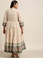 Juniper Women`s Ivory Cambric Festive Wear Printed Tiered Dress | Grocsy