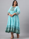 Juniper Women`s Sky Blue Cambric Festive Wear Printed Tiered Dress | Grocsy