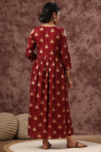 Juniper Women's Juniper Wome Maroon Rayon Printed Fit And Flared Dress | Grocsy