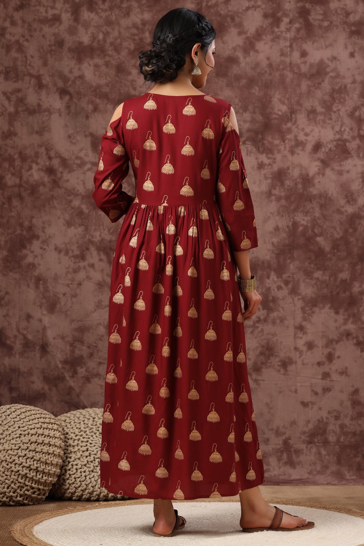 Juniper Women's Juniper Wome Maroon Rayon Printed Fit And Flared Dress | Grocsy