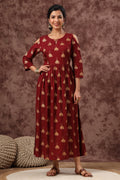 Juniper Women's Juniper Wome Maroon Rayon Printed Fit And Flared Dress | Grocsy