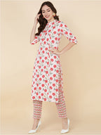 HERE&NOW Women Pink Floral Printed Kurta with Trousers | Grocsy
