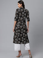 HERE&NOW Mandarin Collar Floral Printed Cotton Kurta | Grocsy