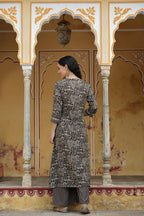 Juniper Women`s Black Rayon Staple Embroidered & Printed A-Line Kurta Sets | Grocsy