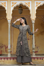 Juniper Women`s Black Rayon Staple Embroidered & Printed A-Line Kurta Sets | Grocsy