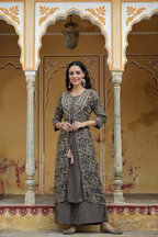 Juniper Women`s Black Rayon Staple Embroidered & Printed A-Line Kurta Sets | Grocsy