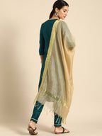 All About You Women Green & Gold-Toned Embroidered Sequinned Kurta with Trousers & Dupatta | Grocsy