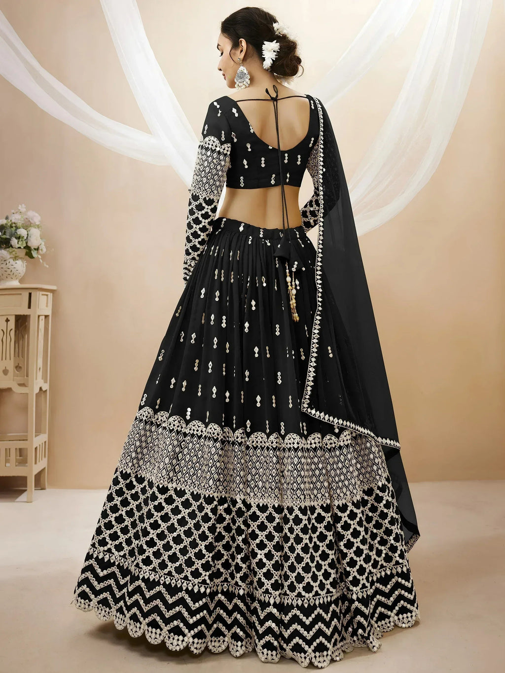Tulsi Art Seductive Black Zari Work Georgette Reception Wear Lehenga Choli | Grocsy