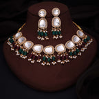 Tehzeeb Creations Gold-Polished Kundan Green & Maroon Colour Necklace With Earrings | Grocsy