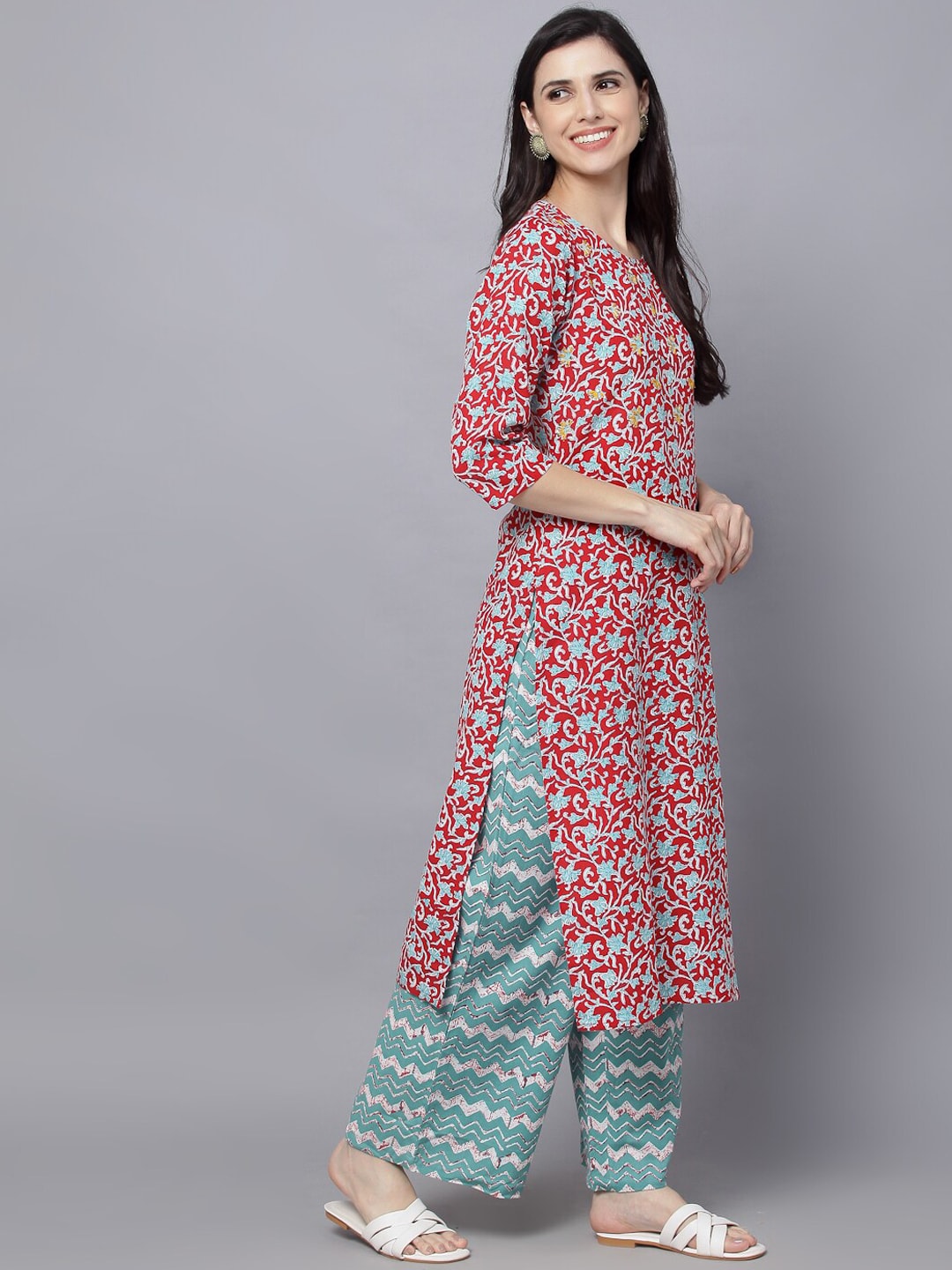 HERE&NOW Women Maroon Printed Kurta With Palazzos | Grocsy