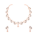 Tehzeeb Creations Brass Rose Gold-Polished Green Colour Necklace With Earrings | Grocsy