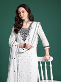 Indo Era Floral Embroidered Pure Cotton Kurta with Trousers & Dupatta | Grocsy