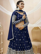 Tulsi Art Appealing Navy Blue Sequin Georgette Reception Wear Lehenga Choli | Grocsy