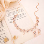 Tehzeeb Creations Brass Rose Gold-Polished Lavender Colour Necklace With Earrings | Grocsy