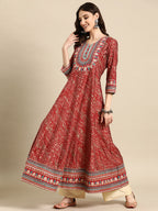 Sangria Women Floral Embroidered Mirror Work Anarkali Kurta | Grocsy