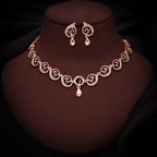 Tehzeeb Creations Brass Rose Gold-Polished Maroon Colour Necklace With Earrings | Grocsy
