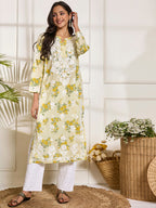 HOUSE OF KARI Floral Embroidered Chikankari Pure Cotton Kurta | Grocsy