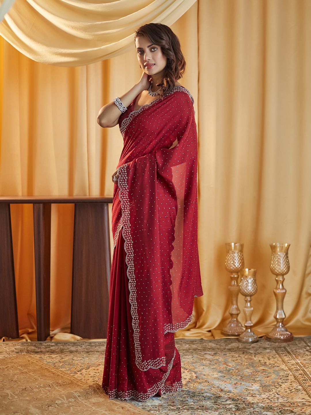 kasee Embellished Beads and Stones Silk Blend Saree | Grocsy