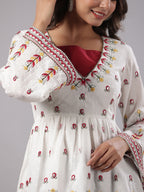 Juniper Multi-Color Cotton Dobby Peplum Tunic With Thread & Mirror Embroidery | Grocsy