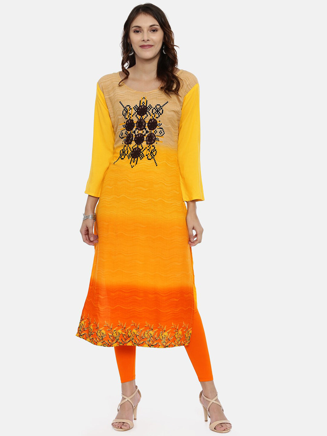 Souchii Women Yellow & Orange Quirky Printed Kurta | Grocsy