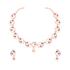 Tehzeeb Creations Brass Rose Gold-Polished Maroon Colour Necklace With Earrings | Grocsy
