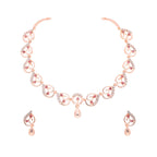 Tehzeeb Creations Brass Rose Gold-Polished Pink Colour Necklace With Earrings | Grocsy