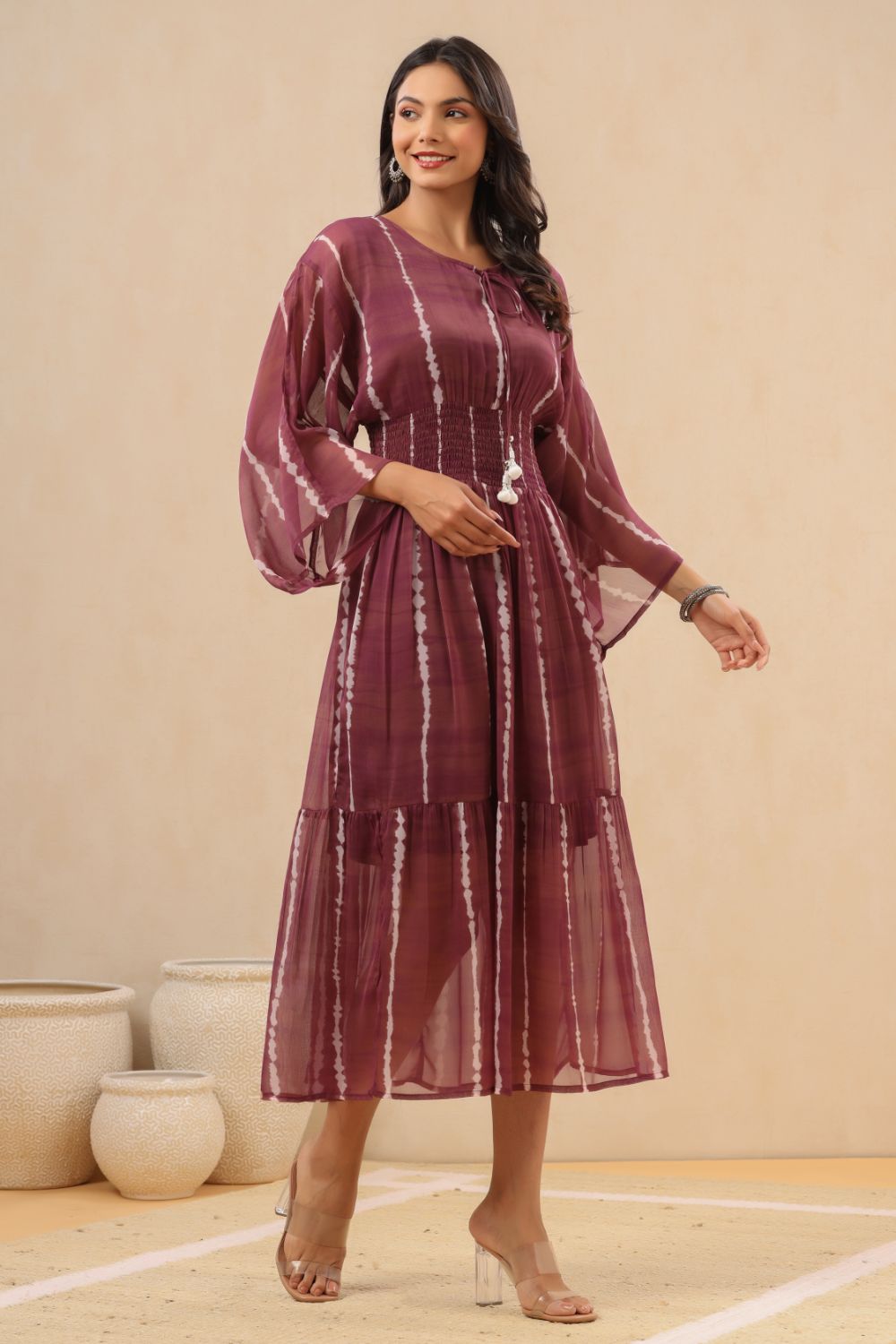 Juniper Womens Purple Chiffon Midi Dress | Grocsy