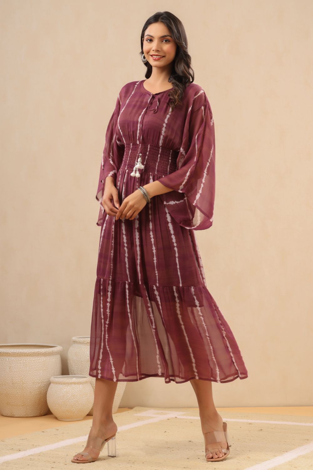 Juniper Womens Purple Chiffon Midi Dress | Grocsy