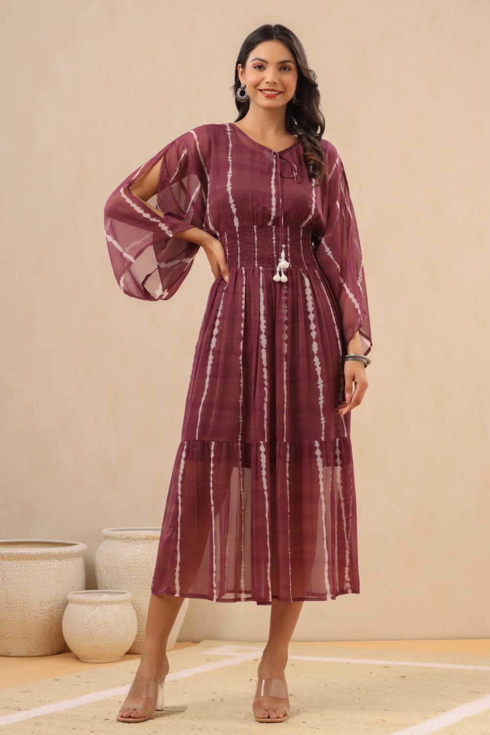 Juniper Womens Purple Chiffon Midi Dress | Grocsy