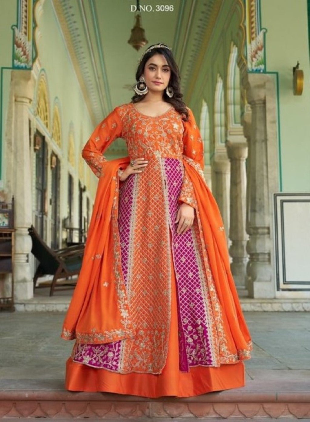 Anaita Orange Silk Anarkali Suit With Embroidery & Sequins Work | Grocsy
