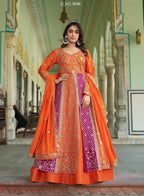 Anaita Orange Silk Anarkali Suit With Embroidery & Sequins Work | Grocsy