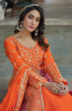 Anaita Orange Silk Anarkali Suit With Embroidery & Sequins Work | Grocsy