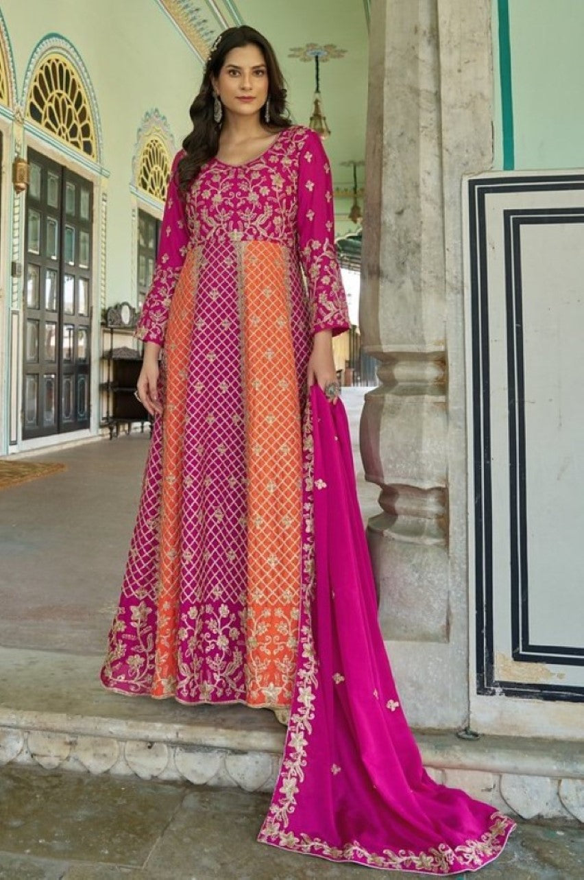 Anaita Magenta Silk Anarkali Suit With Embroidery & Sequins Work | Grocsy