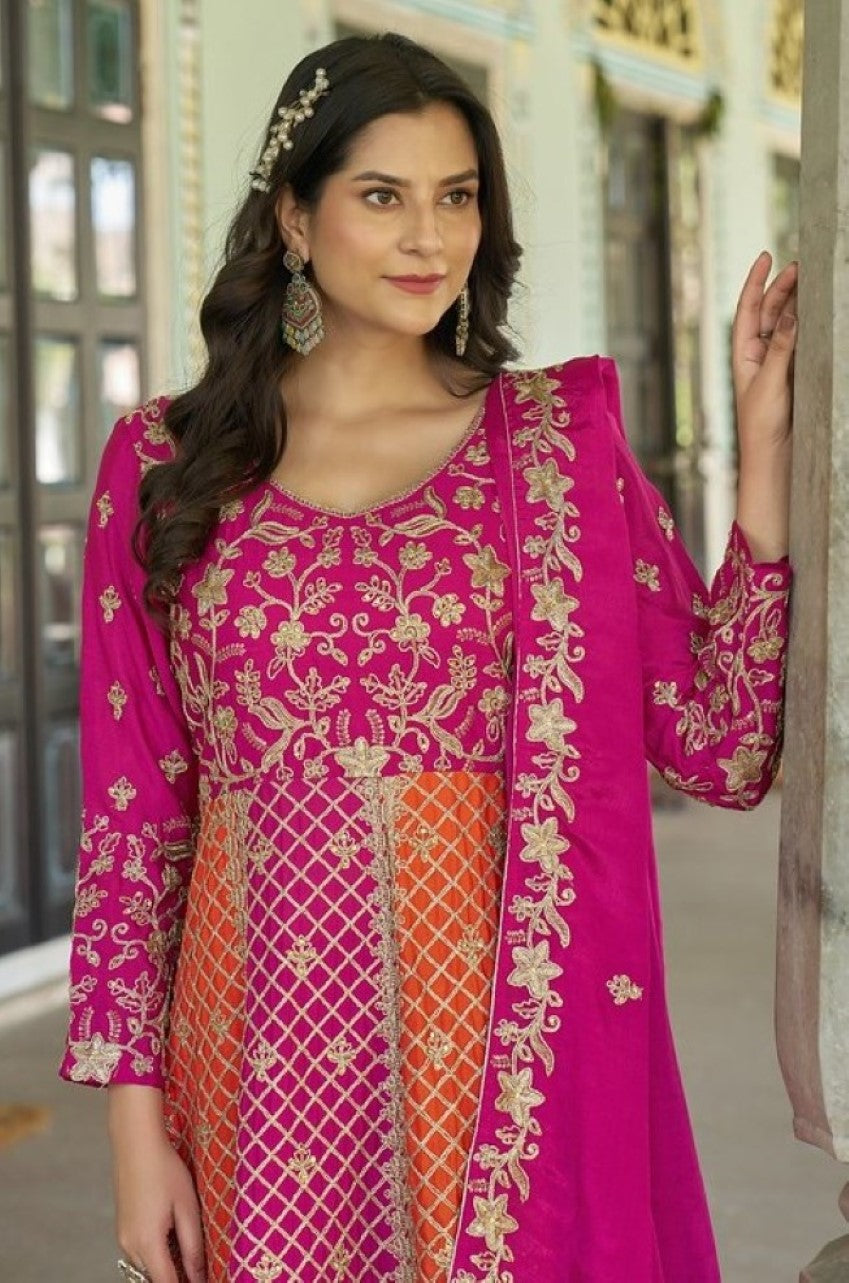 Anaita Magenta Silk Anarkali Suit With Embroidery & Sequins Work | Grocsy