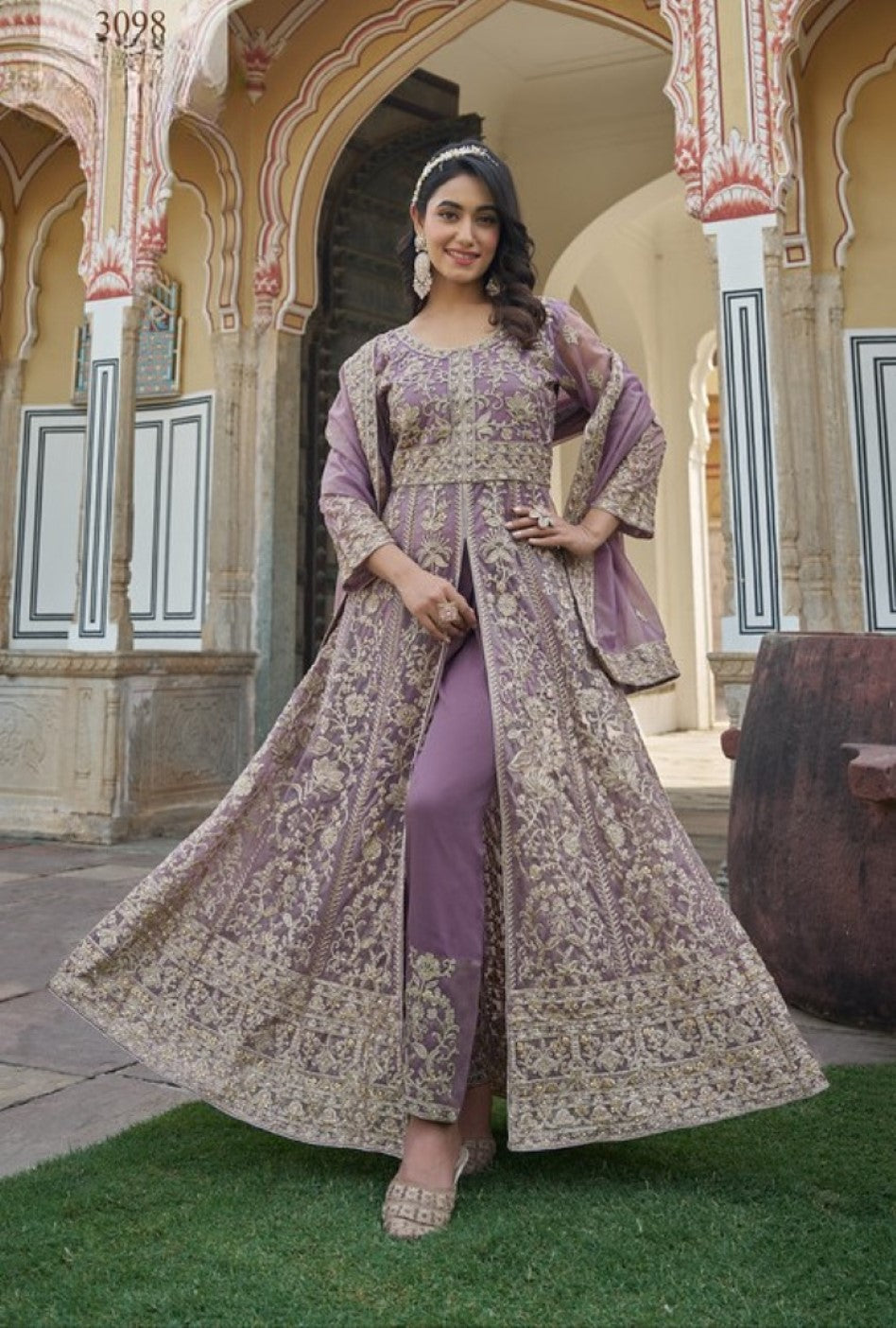 Anaita Lavender Silk Anarkali Suit With Embroidery & Sequins Work | Grocsy