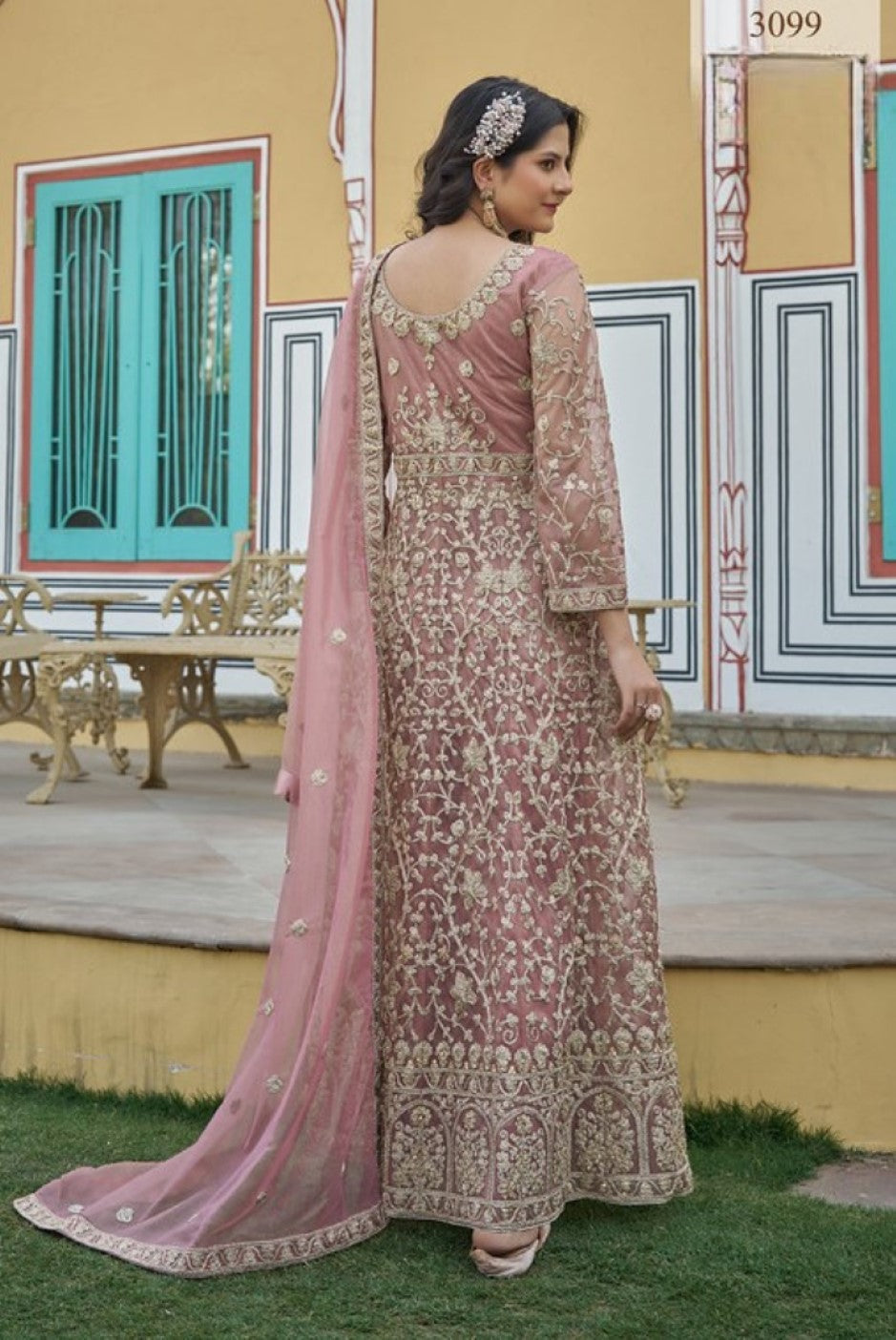 Anaita Peach Silk Anarkali Suit With Embroidery & Sequins Work | Grocsy