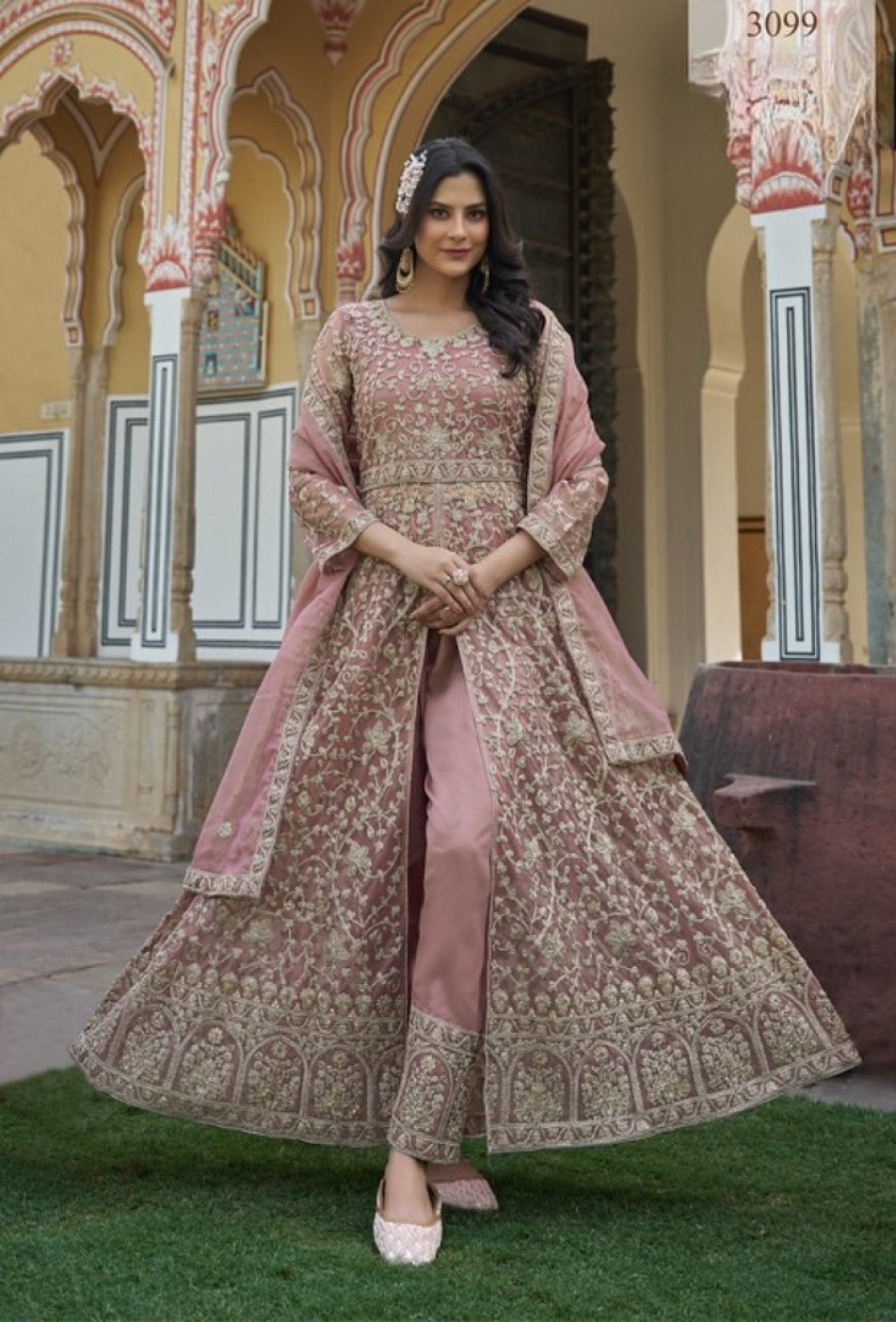 Anaita Peach Silk Anarkali Suit With Embroidery & Sequins Work | Grocsy