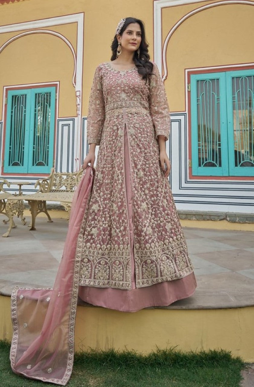 Anaita Peach Silk Anarkali Suit With Embroidery & Sequins Work | Grocsy