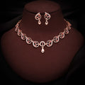 Tehzeeb Creations Brass Rose Gold-Polished Pink Colour Necklace With Earrings | Grocsy