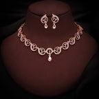 Tehzeeb Creations Brass Rose Gold-Polished Pink Colour Necklace With Earrings | Grocsy