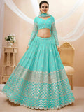 Tulsi Art Spectacular Sky Blue Sequins Georgette Sangeet Wear Lehenga Choli | Grocsy