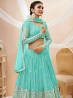 Tulsi Art Spectacular Sky Blue Sequins Georgette Sangeet Wear Lehenga Choli | Grocsy