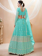 Tulsi Art Spectacular Sky Blue Sequins Georgette Sangeet Wear Lehenga Choli | Grocsy