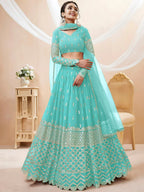 Tulsi Art Spectacular Sky Blue Sequins Georgette Sangeet Wear Lehenga Choli | Grocsy