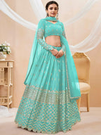 Tulsi Art Spectacular Sky Blue Sequins Georgette Sangeet Wear Lehenga Choli | Grocsy