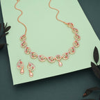 Tehzeeb Creations Brass Rose Gold-Polished Pink Colour Necklace With Earrings | Grocsy